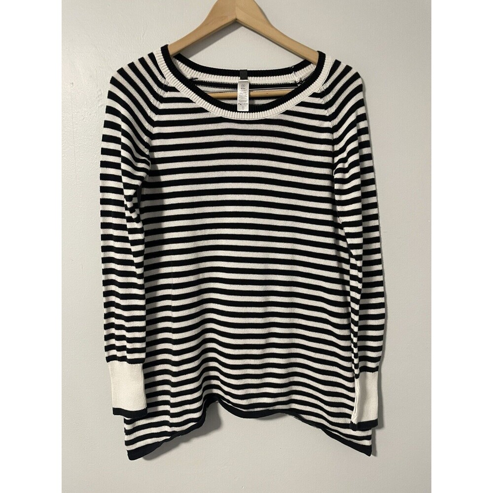 Ivivva Black White Striped Long‎ Sleeve Sweater Kids 14 Thumbholes 100% Cotton